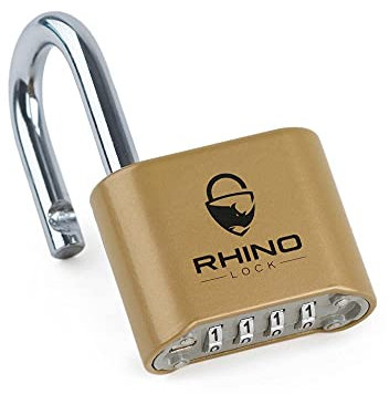 Rhino Lock Secure Lock - Combination Padlock - Gold 4 Digit Combination Lock for Gym, School & Work Lockers; Suitable for Outdoor Use with Fences, Hasps, Sheds & Toolboxes (UK Brand)