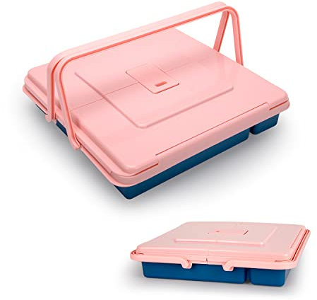 QINOL Silverware Organizer with Cover, Portable Cutlery Holder Flatware Tray with Lid Plastic Silverware Storage Box 5 Compartments for Kitchen Drawer (pink)