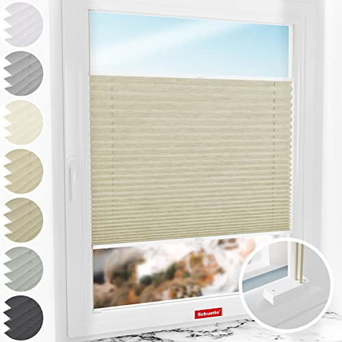 Schuette® Plissee mit Bohren zum Anschrauben ● Dolomite Kollektion: Light Coffee (Beige) ● 95x150cm (Breite x Höhe) ● Suprafix Faltrollo Befestigung ● Bequeme Rollo Montage inkl. Video