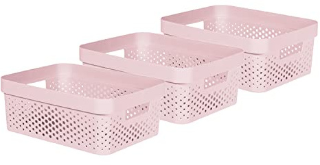 Curver Infinity Dots Aufbewahrungskörbe, rechteckig, 100% recycelt, mittelgroß, 11 l, Pink, 3 Stück