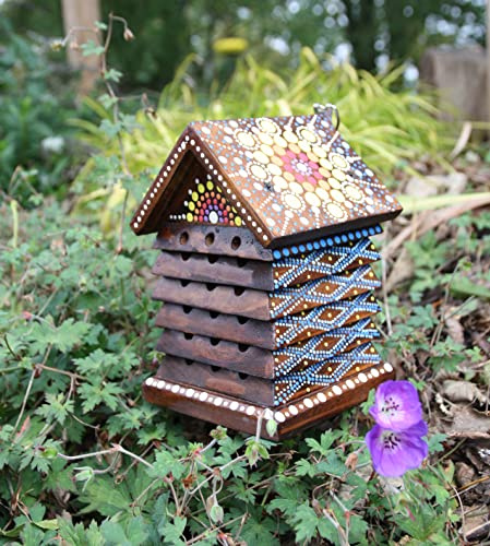 Wildlife World Artisan Bee Hotel | Handcrafted Bali Wooden Solitary Bee House | Garden Pollinator Habitat with Removable Inspection Trays