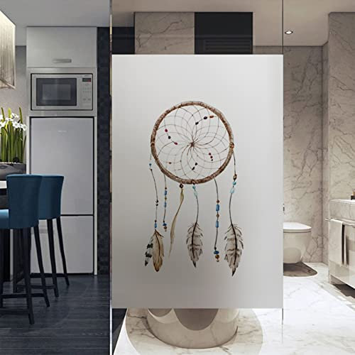 Fensterfolie Selbsthaftend Blickdicht Feder-Traumfänger Sichtschutzfolie Fensterfolie Anti-UV Dekorfolie Statisch Fensteraufkleber für Wohnzimmer Küche Büro (60x200 cm)