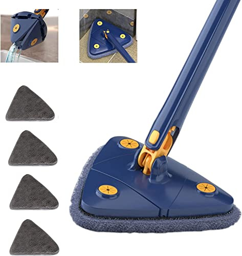 Triangle de Nettoyage Triangle à 360 degrés Rotation Rotation, MOP Multifonctionne rétractable Dry and Wet Dust Vaft avec Fonction de Compression de l'eau pour Nettoyer Le Verre Sols et Murs