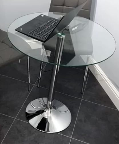 Small Glass Dining Table Tall Round Kitchen Breakfast Bar Modern Pedestal Metal Space Saving Pub Cafe Dinner Room Compact Bistro Furniture