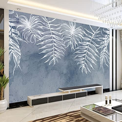 Vlies Fototapete Graue Pflanzenblätter 3D Effekt Vlies Tapeten Wandtapete XXL Moderne Wanddeko Wohnzimmer Schlafzimmer Büro Flur 450 cm B x300 cm H