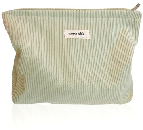 Reise Kosmetiktasche, Schminktasche, Kulturtasche Damen (Grün) | Waschtasche Cord, Makeup Bag, Multifunktionaler für Schule, Reisen, Strand, Einkaufen