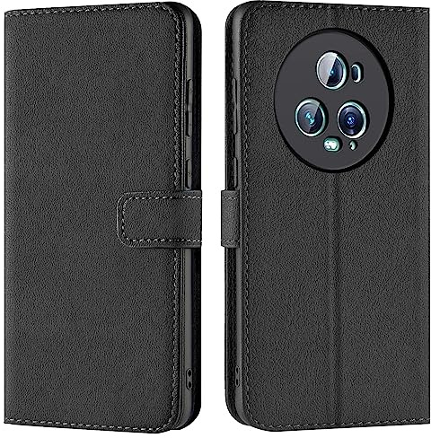 Verco Handyhülle für Honor Magic 5 Pro Hülle, Bookcase Tasche Flipcover für Honor Magic 5 Pro Case [Kartenfächer/Aufstellfunktion], Schwarz