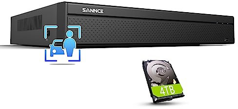 SANNCE 8MP PoE CCTV NVR 16 Channel Security Network Video Recorder 4K, Supports 8MP/5MP/4MP/1080P HD IP Cams 24/7 Surveillance Recording Home Security Camera System, Motion/Vehicle Detection, 4TB HDD