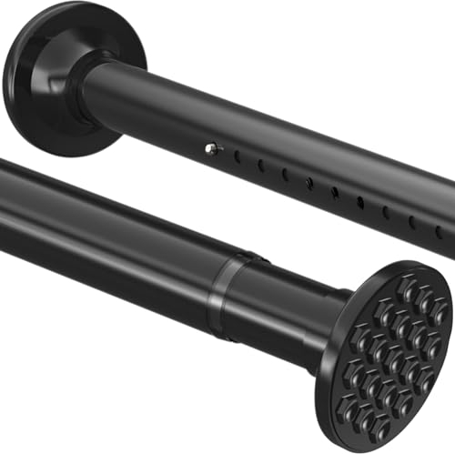 Curtain Poles no Drilling Shower Pole Adjustable Telescopic Pole Stainless Steel Extra Long Shower Curtain Rail for Living Room, Bedroom, Bathroom, Balcony (110-165CM Φ32mm Black)