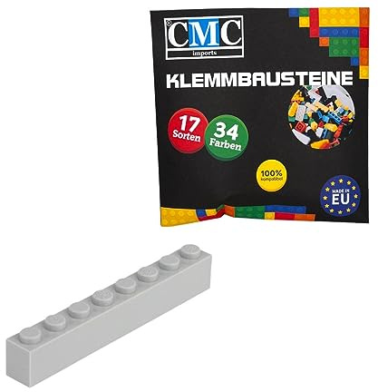 CMC imports 50 Klemmbausteine Bausteine Grundbausteine 1x8 Noppen Kompatibel 8 Noppen Bricks 34 vers. Farben (411 - Hell Grau)
