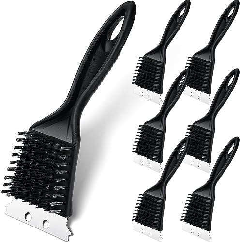 Sliner 6 Pcs 8 Inch Grill Brush with Scrap Black Scrubbing Stainless Steel Wire Grill Cleaner Brush BBQ Accessories for Indoor Outdoor Grate Remove Grease Burnt Food