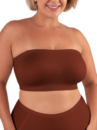 SHAPERMINT konvertibla axelbandslösa BH för kvinnor – bandeau BH, axelbandslös topp, Bandeau topp, Choklad, 3XL