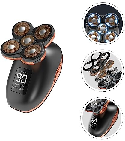 Rasoio Elettrico Rotante a Cinque Teste Ricaricabile Nero | Display Lcd, Lavabile Acqua, Scocca Abs, Impugnatura Confortevole, Uso USB