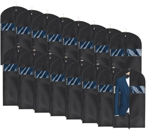 Univivi 16 Pack Suit Garment Bag for Men, 40-Inch Suit Cover Bag Garment Bag for Multiple Suits for Closet Storage with Clear Window for Suit Jacket, Skirt, Shirt and Coat, Black, UN0755