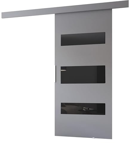 MINIO go for it - Schiebetür Komplettset CLEAN D, 96 cm Breit, Schiebetüren, Wandmontage, Schiebetürsystem, Zimmertüren - Grau Matt