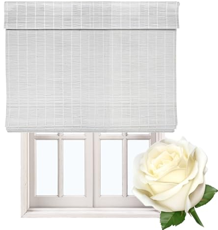 Zhixubah Bambus Sichtschutz Jalousien Bambusrollo Weiß Sonnenschutz Rollo Bambus 80 90 110 120 130 140 150 160cm Breit Bambus Raffrollo Mit Lifter Bambusvorhang Für Balkon Küche Anpassbar