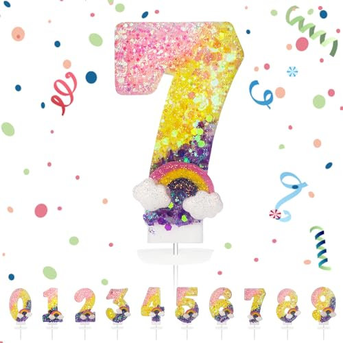 Bougies d'anniversaire Numéro 7,3D Arc-en-ciel Bougie Chiffre 7,Arc-en-ciel Decoration Gateau Anniversaire,Bougies Gâteau Topper Decoration,Pour Les Enfants, Adultes