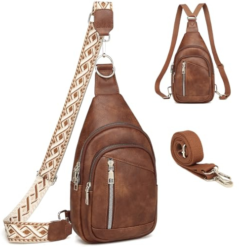 Travistar Sling Bag Brusttasche Damen Herren 2 in 1 Rucksack Damen Klein mit 2 Abnehmbare Schultergurte, PU Leder Crossbody Bag Damen Umhängetasche Handtasche Schultertasche Diebstahlsichere