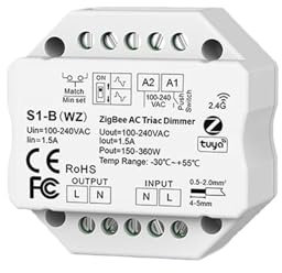 Tuya Zigbee AC Triac Dimmer LED Controller della luce Interruttore a pulsante 110V 220V 230V Controllo rotativo senza fili Touch Remote Control(Color:S1-B(WZ))