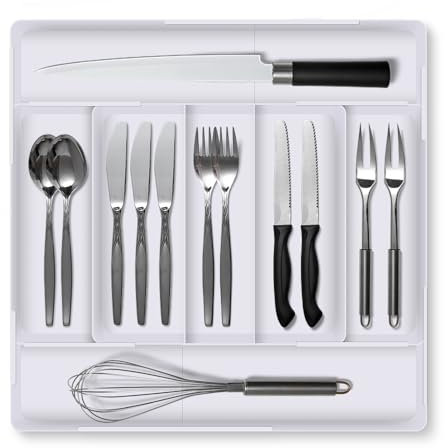 Cynrikah Besteckkasten für Schubladen, Besteck Organizer Schublade für Küche Besteckbehälter Küche Aufbewahrung&Organisation(Weiß)