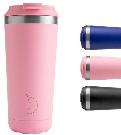 Chilly's Original Coffee Cup - Thermal Mug - Pastel Pink, 500ml | Cold & Hot Drinks - Leak Proof - Travel Mug with Lid - Double Walled Vacuum Insulated Mug - Stainless Steel