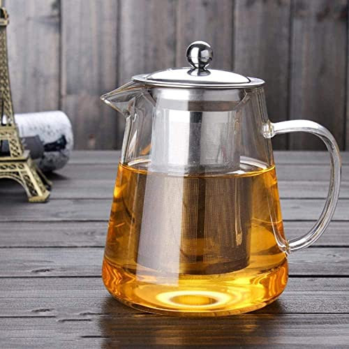 CAFIEDR Einfaches und kreatives hitzebeständiges Teeservice aus Glas mit Edelstahlfilter Einfacher und kreativer Wasserkocher, Kaffeeglasmaschine, praktische Blumenteekanne fürs Büro, 750 ml,