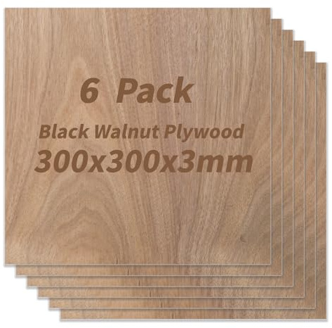 Candeon Walnuss Sperrholzplatte 3mm, 6 Stück, Quadrat, 30cm x 30cm, 3mm, Holz, Residential, Holzplatte
