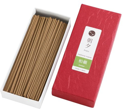 Asayu japansk rökelsepinnar enbär doft tillverkad i Japan för avkoppling kväll och meditation 40 g (enbär)