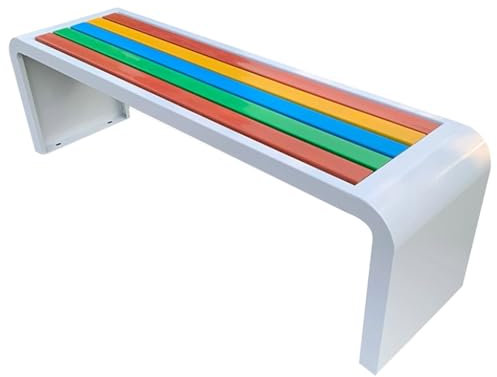 Gartenbank Ohne Lehne, Bank für die Veranda vorn für Zwei Personen, Metallrahmen mit Wetterfesten Außenbänken aus Holz und Kunststoff, Einteiliges Design, für Geschäfte, Parks(White,100cm/39in)