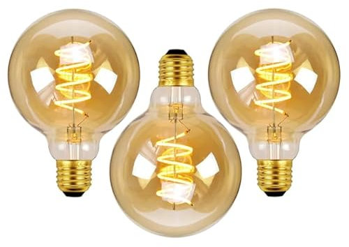 Gokoly LED Bulbs E27 Edison Screw Bulb, Vintage Light Bulb,4W E27 G80 LED Edison Bulb, Led Filament Bulbs, Antique Style Retro Amber Glass Screw Lamp 220V (3 Packs)