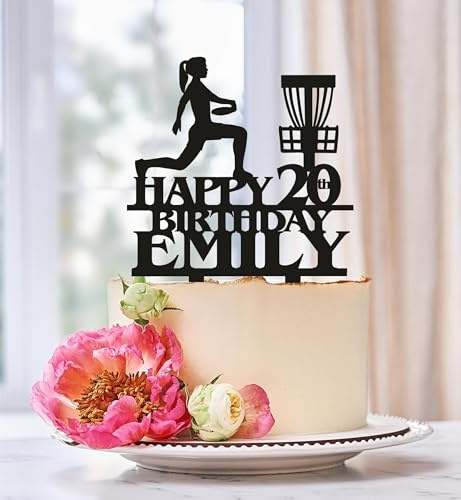 Frisbee Golf Birthday Cake Topper, Disc Golf Champion Silhouette, Mini Golf Party Decor, Custom Name and Age Celebration Accent