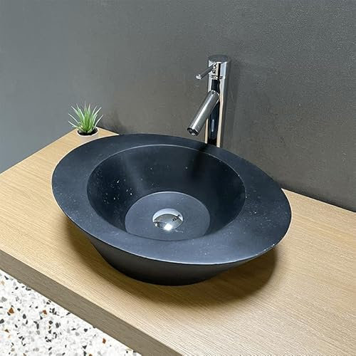 Aufsatzwaschtisch, oval, Borneo, 50 cm, schwarz, Terrazzo