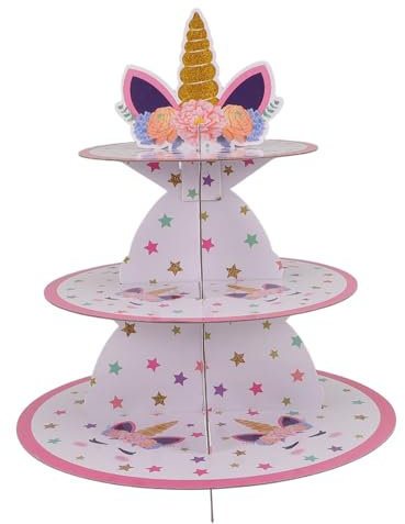 SOLUSTRE Unicorn Cake Decorations 3 Tier Paper Cake Stand for Wedding Birthday Party Accessory