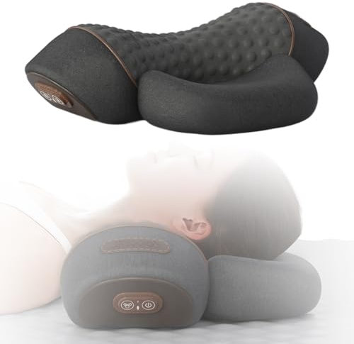 Fisiorest 3 in 1 Neck Massager, Heated Massage Neck Pillow, Cervical Massage Traction Bed Back Pillow, Sleeping Cervical Massages Pillow, Relieves Pain (Black)