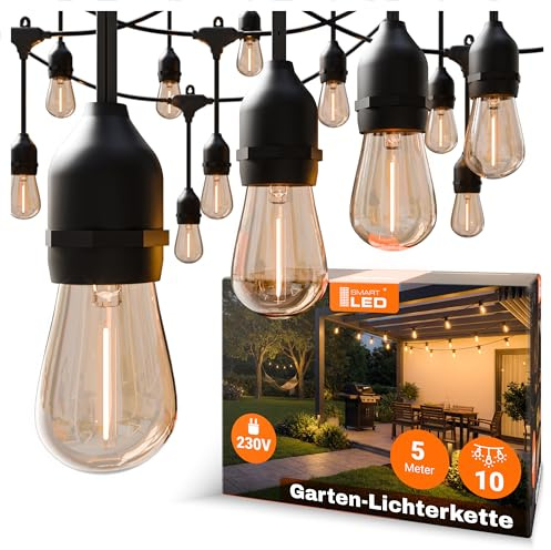 Lichterkette Außen Outdoor LED Strom,5M Außenbeleuchtung mit Stecker, 10 Glühbirnen, IP65 Wasserdicht Wetterfest Lichterkette Glühbirnen für Garten Terrasse Party Weihnachten, Warmweiß,