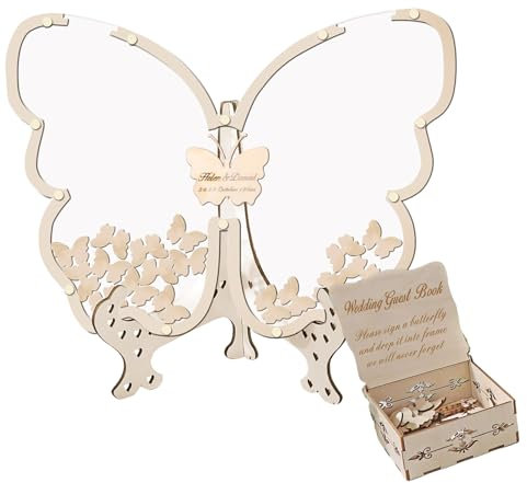 Livre d'or en bois – Livre de fête prénatale en forme de papillon, décoration élégante | Tableau de signalisation de réception de mariage, affichage d'autographes d'anniversaire, collection de