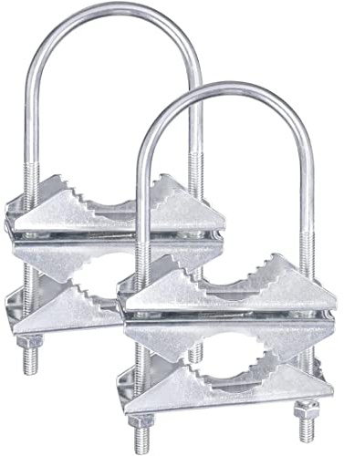 AWAOVV 2 Sets Heavy Duty Double Antenna Mast Clamp V-Jaw Bracket U Bolts, WiFi & TV Antenna Pipe Mounting Hardware, U Clamp Bolt Pole Mounting Bracket for Antenna