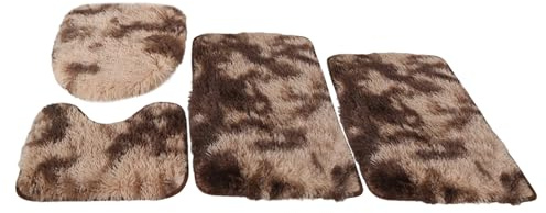 Insun Badezimmerteppich Set 4 Teilig, Flauschig Badezimmerteppich Anti-Rutsch Waschbar mit WC Vorleger und Toilettendeckelbezug Batik Braun