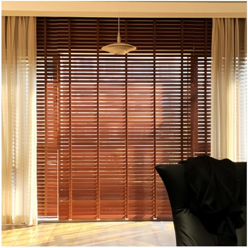 Horizontal Window Blinds - Wooden Venetian Blinds - Waterproof - Room Darkening & Privacy - Outside or Inside Mount - for Office, Laundry Room, Home(Dark Brown)