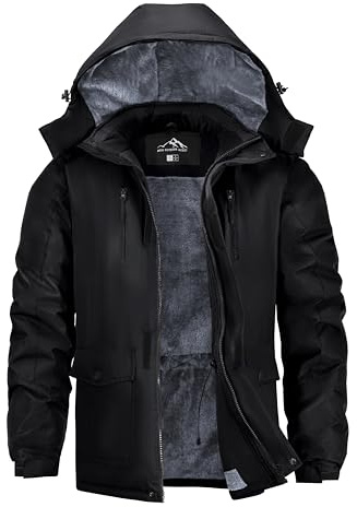 Tansozer Mens Waterproof Ski Jacket with Hood Winter Coats Warm Parka Fleece Inside Windbreaker Thermal Outdoor Raincoat Tactical, Black, XXL