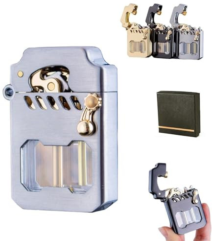 Encendedor de metal estilo mecha - Encendedor vintage transparente con tanque de combustible, de queroseno de cobre resistente al viento - Ideal for coleccionar, acampar al aire libre y regalar (combu