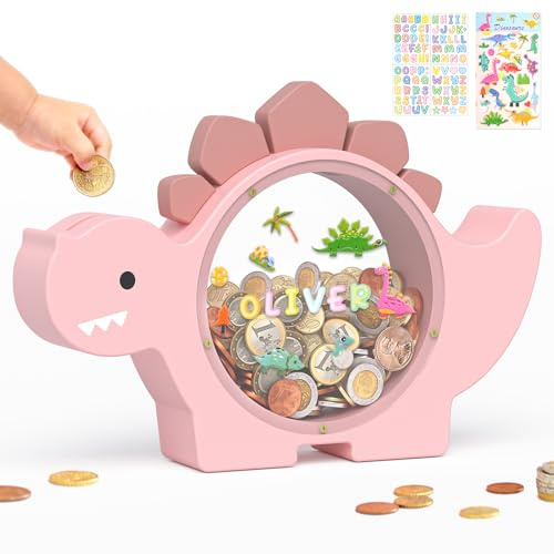 summidate Dinosaurier Sparschwein Holz Dino Spardose Kinder Personalisiert | Spardose Holz Dinosaurier für Kinder, Geldbox als Geschenk Kinder Geburtstag Geburt Einschulung, Kinderzimmer Deko Sparen