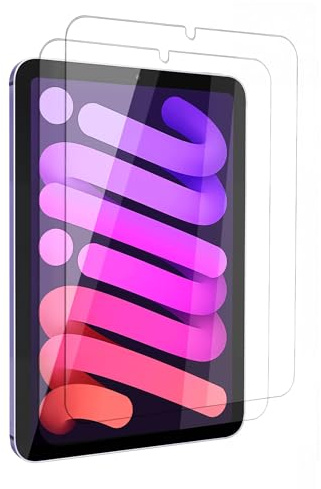 Juego de 2 protectores de pantalla para iPad mini 7 (A17 Pro modelo 2024 de 7ª generación) / mini 6 (modelo 2021 de 6ª generación), 8,3 pulgadas, película protectora de cristal templado 9H dureza de