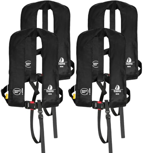 4er-Set 12skipper Rettungsweste 165N ISO mit manueller Auslösung, schwarz