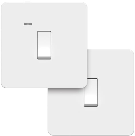 LIDER 1-Gang Light Switch, LED, 3000K Warm White, White, 2 Pack | Daylight Sensor, Adjustable Night Light, Plastic Plate Cover, 1-Way/2-Way, UKCA Certified, Adjustable Guide Light Brightness