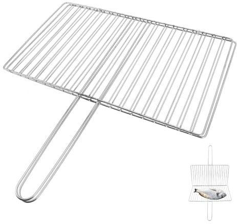 ROMISBABA Cesta de Parrilla para Pescado Acero Inoxidable Resistente con Mango Seguro y Superficie Lisa para Barbacoa al Aire y Camping para Carne Verduras y Mariscos