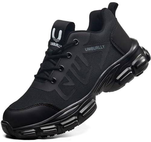 Steel Toe Shoes for Men Women , Wide Black Women Size 11.5 / Men 10 | ASTM Safety Steel Toe, Kevlar Puncture-Proof, Breathable, Lightweight, Wide Fit, Walking, Construction, Industrial, Warehouse