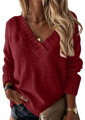 Sueter Mujer Invierno Manga Larga Jersey De Punto Mujer Cuello en V Jerseys Color Liso Glamour Moda Tops Exquisito Classic