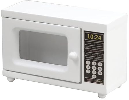 Micro-ondes miniatures en bois blanc pour maison de poupée, échelle 1:12, appareil de cuisine avec boutons et affichage, accessoire de meubles de mini maisons