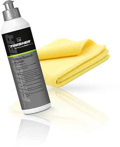 Lackpflege Set aus Koch Chemie THE FINISHER ShineSpeedPolish & wortek Mikrofasertuch Gelb 380GSM – Hochglanz Politur & Poliertuch zur Lackversiegelung & Glanzpflege – für Auto, Motorrad & mehr